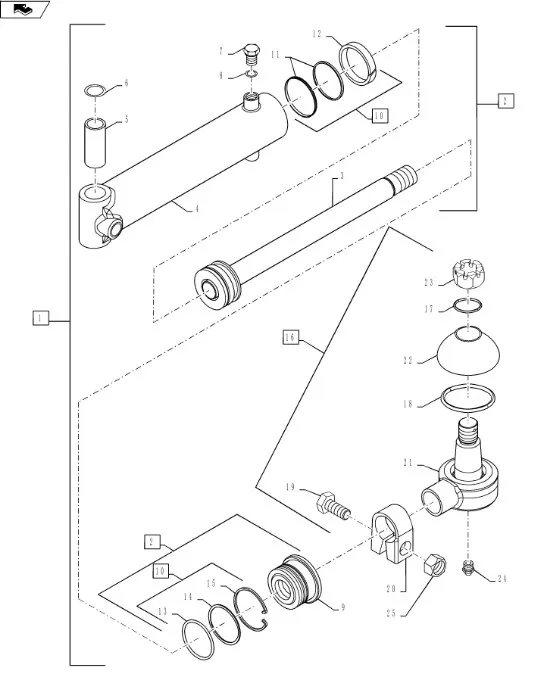 87455647 - Цилиндр лев. рул. с рул. наконечн. в сб. моста пер. DS 4кл. TGT8./Mg.